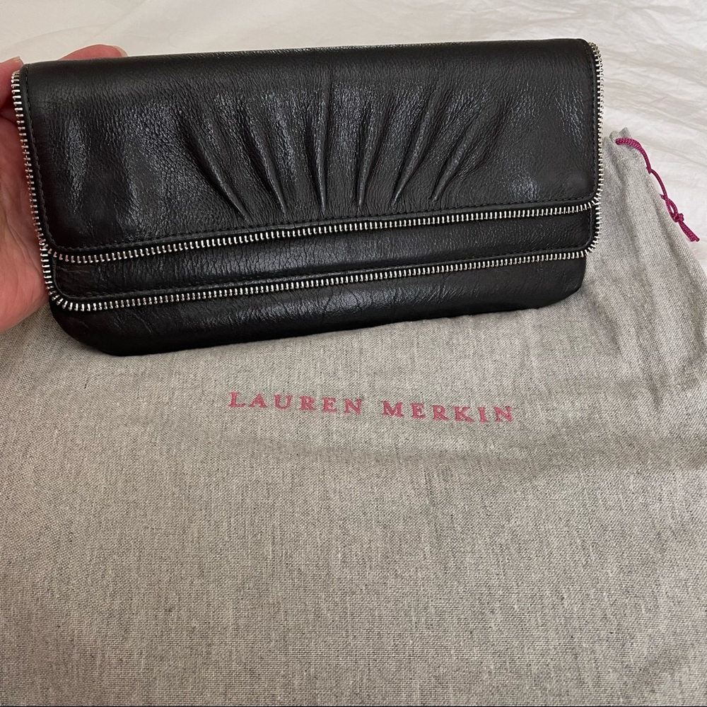 Lauren Merkin Black Shiny Leather Clutch